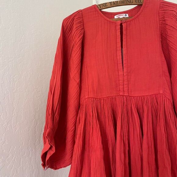 Sundry Organic Cotton Gauze Cherry Red Babydoll Dress XS 0 Womens Cottage - Picture 2 of 4